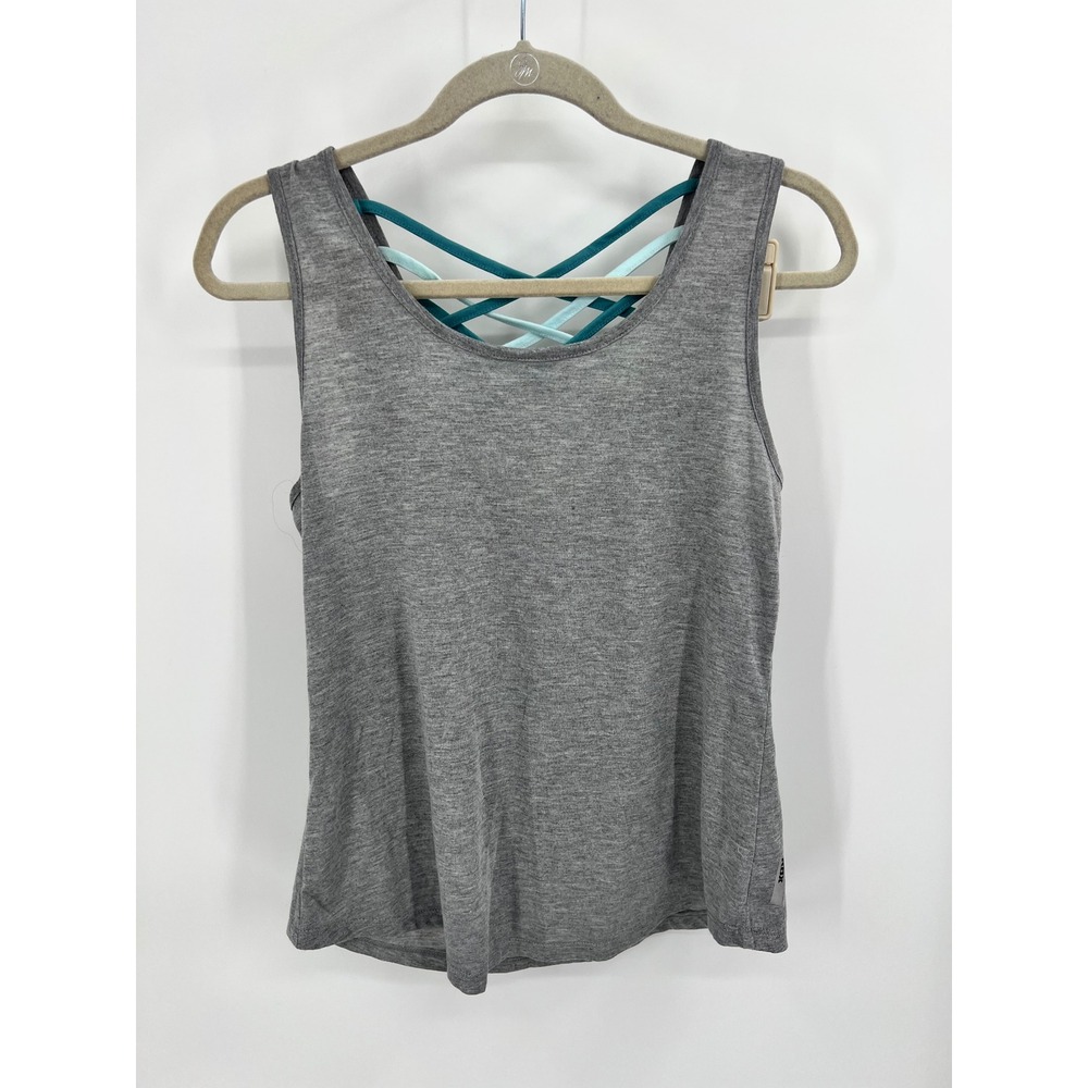 RBX Gray Strappy Criss Cross Back Activewear Tank Top Womens Medium Heathered